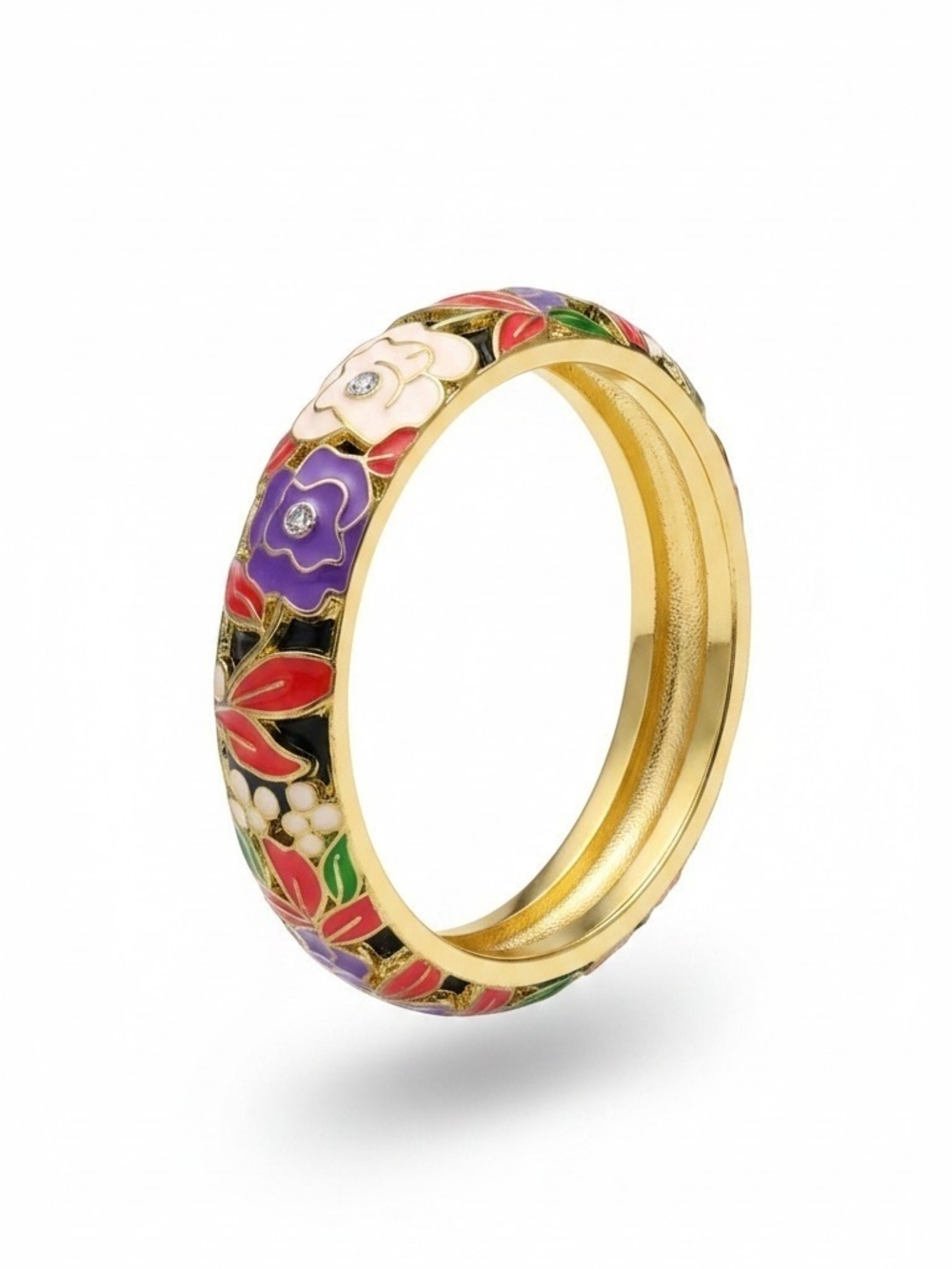 S.B Nwt Floral Enamel Bangle Bracelet with Purple, Red, White & Green Accents